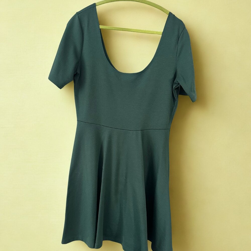 Bar III Dark Green Scoop Neck Fit & Flare Dress - Size L